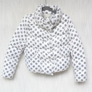 Olive des Olive White Gray Polka Dot Puffer Short Jacket, size 38/S
